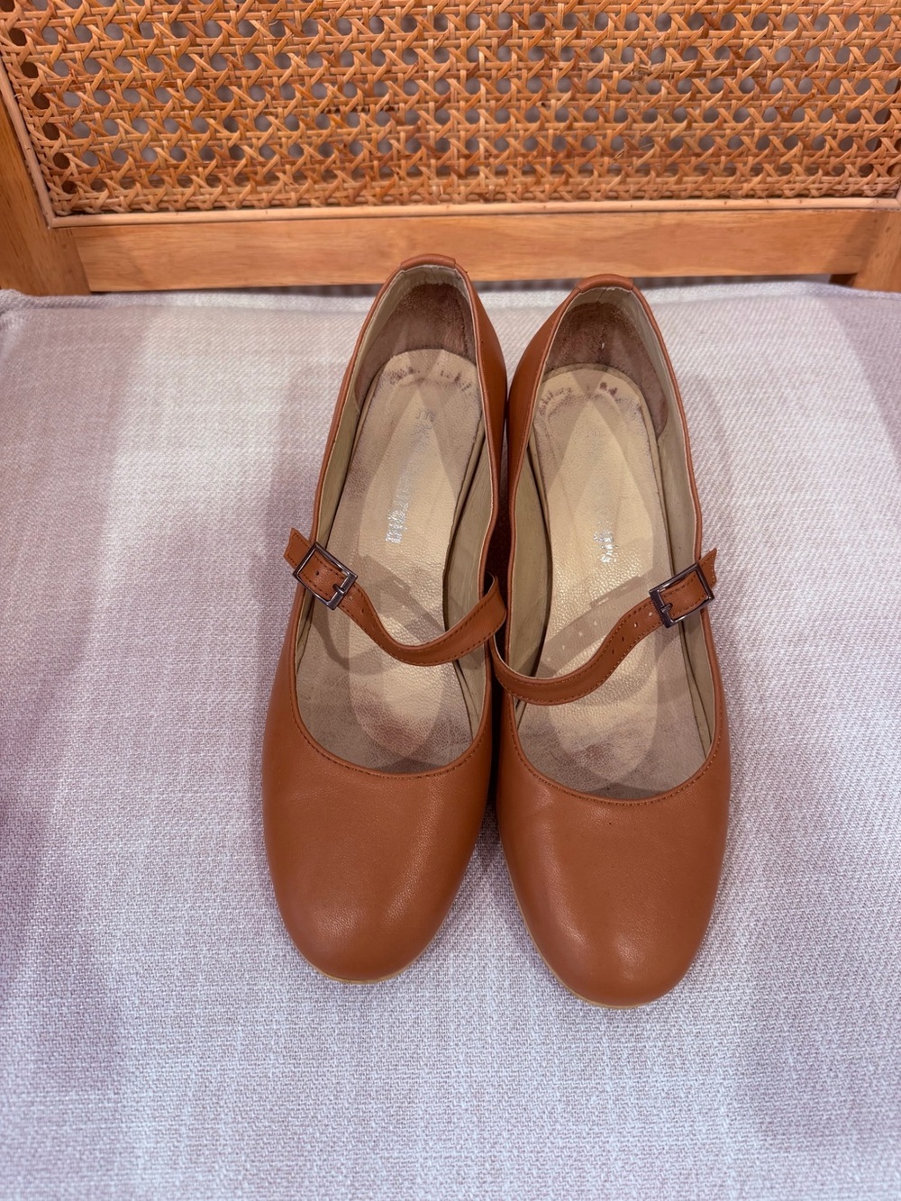 Camel Brown Mary Jane Leather Heels